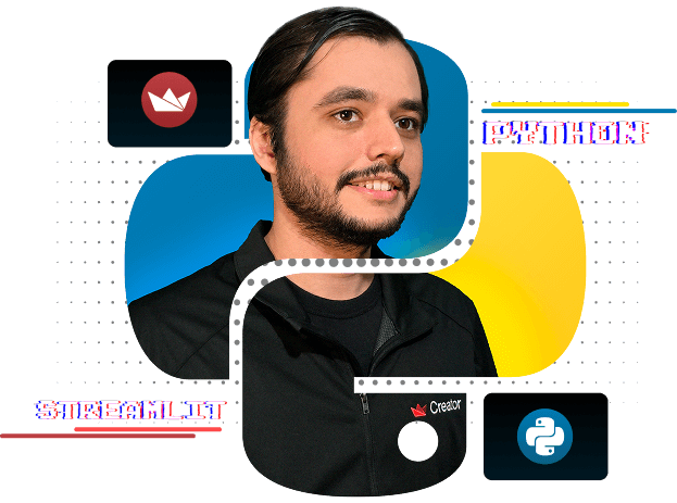 Instrutor do curso e logo Python